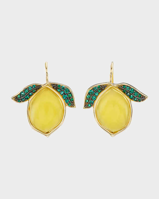 18K Yellow Gold Lemon Drop Earrings with Opal and Emeralds